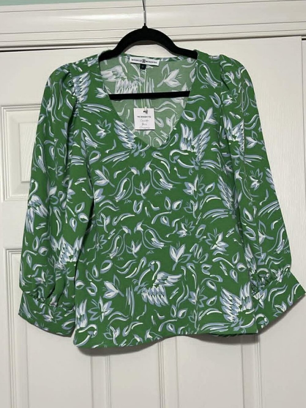 Michelle McDowell NWT Size Small Jona Top Floral 3/4 Sleeve Green/Purple/White